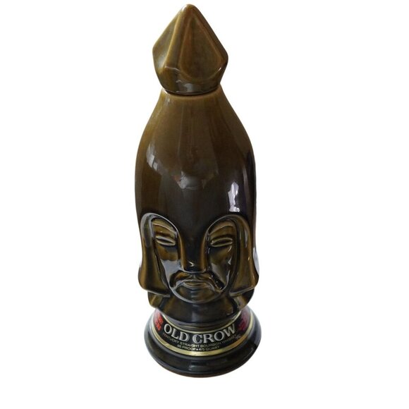 Vintage 1960s Old Crow Green Pawn Chess Piece Empty Decanter Kentucky - Picture 1 of 9